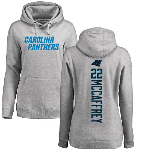 Carolina Panthers Ash Women Christian McCaffrey Backer NFL Football #22 Pullover Hoodie Sweatshirts->women nfl jersey->Women Jersey